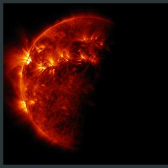 Eclipse de Sol causado por la Tierra. Fotografía en ultraviolado. Solar Dynamics Observatory, 2 de abril de 2011. 