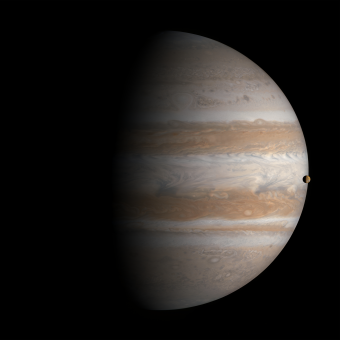Tránsito de Ío. Fotografía compuesta en mosaico. Cassini, 1 de enero de 2001. 