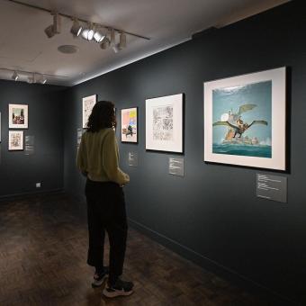 Visitant a l'exposició «Còmic. Somnis i història» al CaixaForum Lleida.