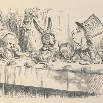 Alicia en la fiesta del té del Sombrerero Loco, ilustración para Alicia en el País de las Maravillas de John Tenniel, 1865.
