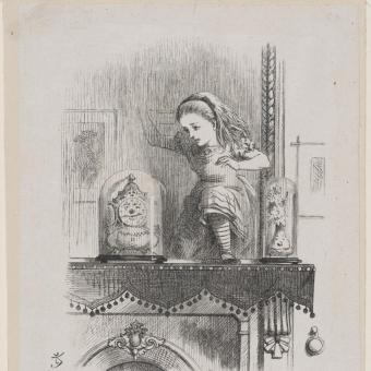 Ilustración de A través del espejo, grabado realizado por Dalziel Brothers a partir de un dibujo de Sir John Tenniel. E.2831-1901. 