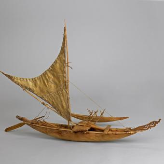 Maqueta de canoa de Vanuatu. 1850-1880. Madera, pandano y fibra. Oc 1881,0519.1.a-j.
