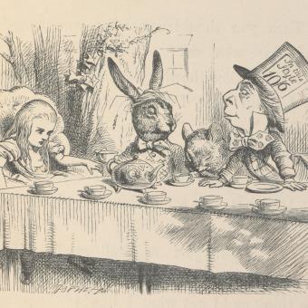 Alicia en la fiesta del té del Sombrerero Loco, ilustración para Alicia en el País de las Maravillas de John Tenniel, 1865. 