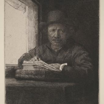 Rembrandt, Autorretrato dibujando junto a una ventana, 1648.