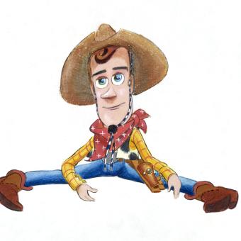 Bud Luckey, color de Ralph Eggleston. Woody. Toy Story, 1995.Tècnica mixta sobre paper. © Pixar.