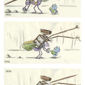 Andrew Stanton i Jason Katz. Storyboard. A Bug's Life, 1998. Llapis sobre paper.  © Pixar.