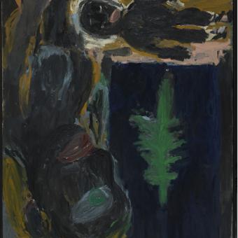 Georg Baselitz. Madre con niño negro, 1985. Óleo sobre tela. 330 x 250 cm. Colección Fundación ”la Caixa”. ©Georg Baselitz 2021.