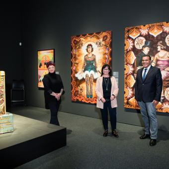 From left to right: Anne Richard, curator and founder of the magazine HEY! modern art & pop culture; Elisa Durán, Deputy General Director of ”la Caixa” Banking Foundation, and Emmanuel Kasarhérou, president of the Musée du quai Branly, have presented the exhibition Tattoo. Art Under the Skin.