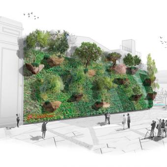 El primer bosque vertical con árboles en suspensión estará situado en la entrada de CaixaForum Barcelona.