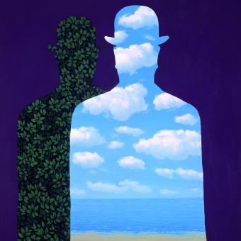 René Magritte, L'alta societat, 1965 o 1966. Oli sobre tela, 81 x 65 cm. © Cortesia de Fundación Telefónica. Cortesia de Ludion Publishers © René Magritte, VEGAP, Barcelona, 2022.