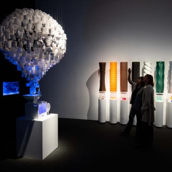 View of a part of the  Print3D exhibition room at CaixaForum Madrid.
