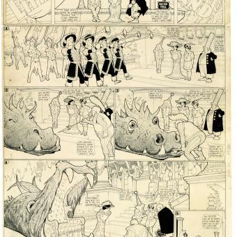 Winsor McCay. Little Nemo in Slumberland, página dominical, The New York Herald y New York American. 22 de julio de 1906. Tinta china sobre papel tipo Bristol. 9e Art Références, París.