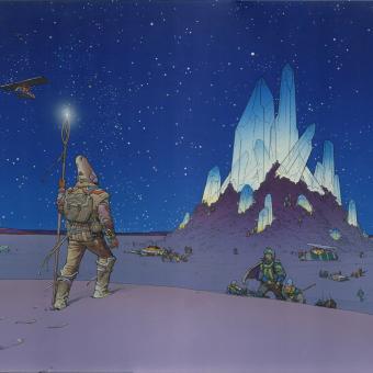 Jean Giraud, Moebius Cristal Majeur Illustration 1985. Indian ink and acrylic on paper. 9e Art Références, París.