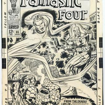 Jack Kirby. «From Beyond This Planet Earth!», Fantastic Four, n.º 65, portada, Marvel 1967. Tinta china sobre papel. Colección particular.
