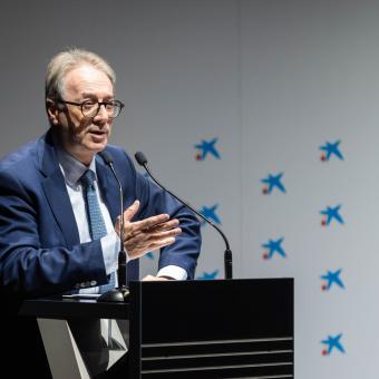 El subdirector general de la Fundación ”la Caixa”, Marc Simón, durante la jornada de balance del programa Reincorpora.