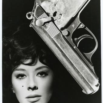 Sue Lloyd with gun, still from The Ipcress file, by Sidney J. Furie, 1965. © ITV Archive / Shutterstock.