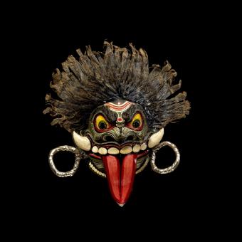 Dance mask of Taraka, 1994. From the workshop of Sri Kajal Datta (born 1973), Papier mâché, clay, fibre and silk, West Bengal, India. As1995,17.2 © The Trustees of the British Museum (2023).