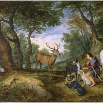 Peter Paul Rubens i Jan Brueghel the Elder, La visió de sant Hubert, 1617-1620. Oli sobre taula.