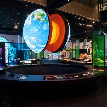 Giant, interactive globe in the Universe Room.