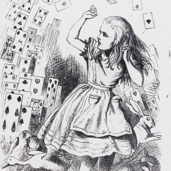 "Solo son una baraja de cartas." Ilustración de John Tenniel para Las aventuras de Alicia en el país de las maravillas.