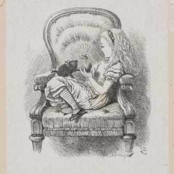 Alicia con un largo cuello, Las aventuras de Alicia en el país de las maravillas de Lewis Carroll. Ilustrado por John Tenniel. V&A National Art Library: signatura B.AA.CARL.AL.1866.