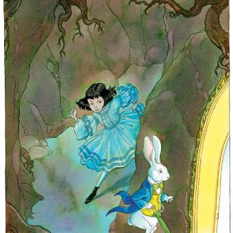 Dibujo de Alicia siguiendo al Conejo Blanco.