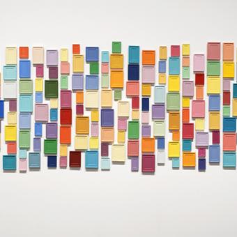 Allan McCollum (1944). Collection of Two Hundred and Sixteen Plaster Surrogates, 1987-1988 Guix pintat 175 x 508 cm.