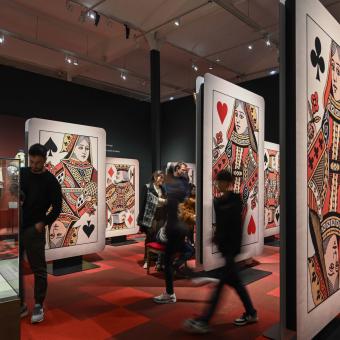 Giant playing cards at the exhibition «The Worlds of Alice. Dreaming of Wonderland».