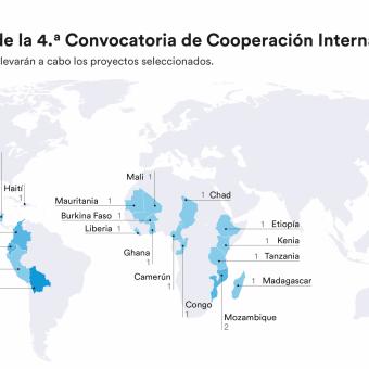 Infografía de los países de los proyectos seleccionados en la 4ª Convocatoria de Cooperación Internacional 2024.