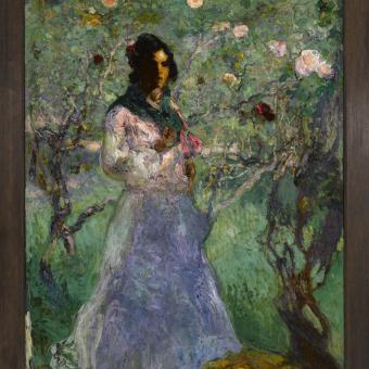 Hermen Anglada Camarasa «Entre las rosas». 1907. Óleo sobre tabla.