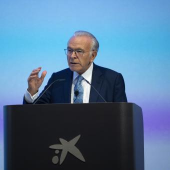 Isidre Fainé durant la presentació del Pla Estratègic als empleats de la Fundació ”la Caixa”.