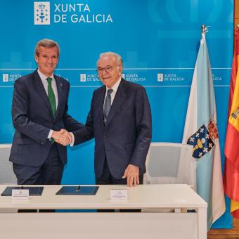 El presidente de la Xunta de Galicia, Alfonso Rueda, y el presidente de la Fundación ”la Caixa”, Isidro Fainé.