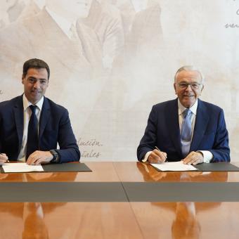 El lehendakari del Gobierno Vasco, Imanol Pradales, y el presidente de la Fundación ”la Caixa”, Isidro Fainé.