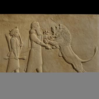 Ashurbanipal killing the lion symbolizes the king's strength and courage.