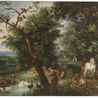 Pieter Brueghel el Jove (obra copiada de: Jan Brueghel el Vell), «El Paradís Terrenal», c.1626. Oli sobre coure.
