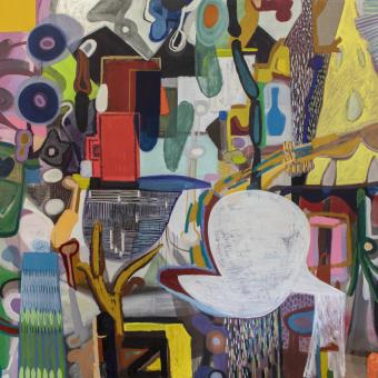 Rafa Forteza, "Cruces de Misterio II" (2021). Acrílico, vinilo y óleo sobre lienzo. 200 × 300 cm.