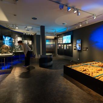 Una de les sales de l'exposició «Naufragis. Arqueologia submergida» a CaixaForum Lleida.