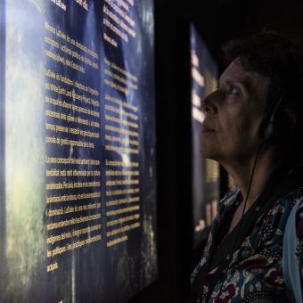 Rosa llegint els panells informatius de lexposició.