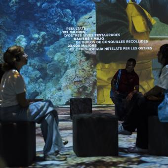 Els cuidadors gaudeixen de l'exposició immersiva «Som Natura» a CaixaForum Barcelona.