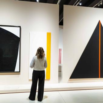 Una chica observa atentamente la obra «Proue noire», presente en la exposición «Chez Matisse. El legado de una nueva pintura» en CaixaForum Madrid.