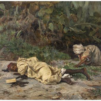 Antonio Muñoz Degrain, «Los escuchas marroquíes», c.1879 Óleo sobre lienzo.
