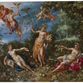 Jan Brueghel el Vell; Hendrik de Clerck, «L’Abundància i els Quatre Elements», 1606. Oli sobre coure.