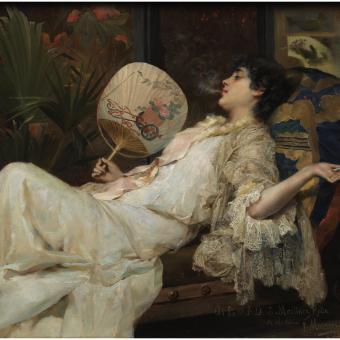 Francesc Masriera i Manovens, «Joven descansando», c.1894. Óleo sobre tabla. 