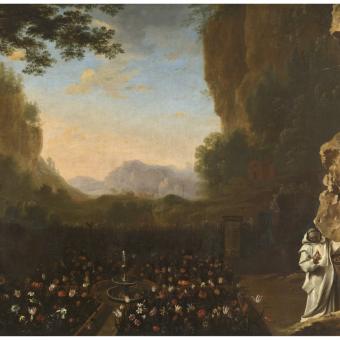 Herman van Swanevelt, «Paisatge amb un cartoixà» (Sant Bru?), 1636 – 1638. Oli sobre tela.