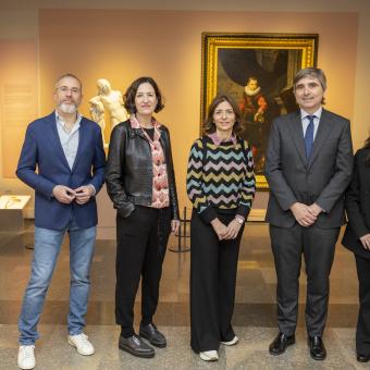 D'esquerra a dreta: el comissari de l'exposició, Eduardo Barba, la directora de l'Àrea d'Exposicions, Col·lecció i CaixaForum+ de la Fundació ”la Caixa”, Isabel Salgado, la directora de CaixaForum Girona, Anna Colomer, el director adjunt de Conservació i Investigació del Museu del Prado, Alfonso Palacio, i la co-comissària de l'exposició, Beatriz Sánchez Torija.