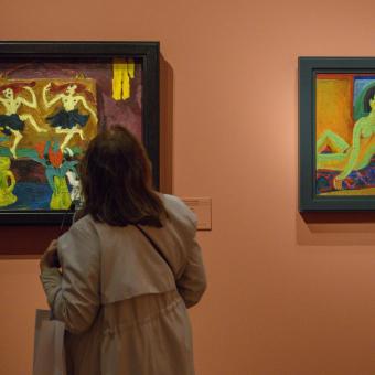 Una visitante admirando las obras presentes en la exposición Chez Matisse en CaixaForum Barcelona.