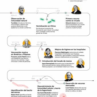 Infografía vertical sobre la evolución de la inmunología (parte 1).