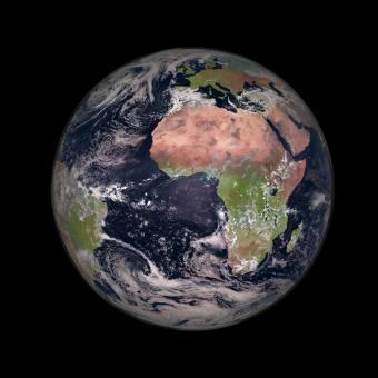 La Terra fotografiada per un satèl·lit meteorològic de la sèrie Meteosat –2, el 23 de març de 2022.