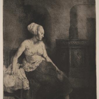 Rembrandt, Mujer semidesnuda sentada junto a una estufa, 1658.