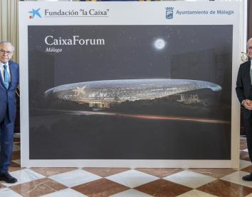 El presidente de la Fundación "la Caixa", Isidro Fainé, y el alcalde Málaga, Francisco de la Torre, en la presentación del futuro CaixaForum Málaga